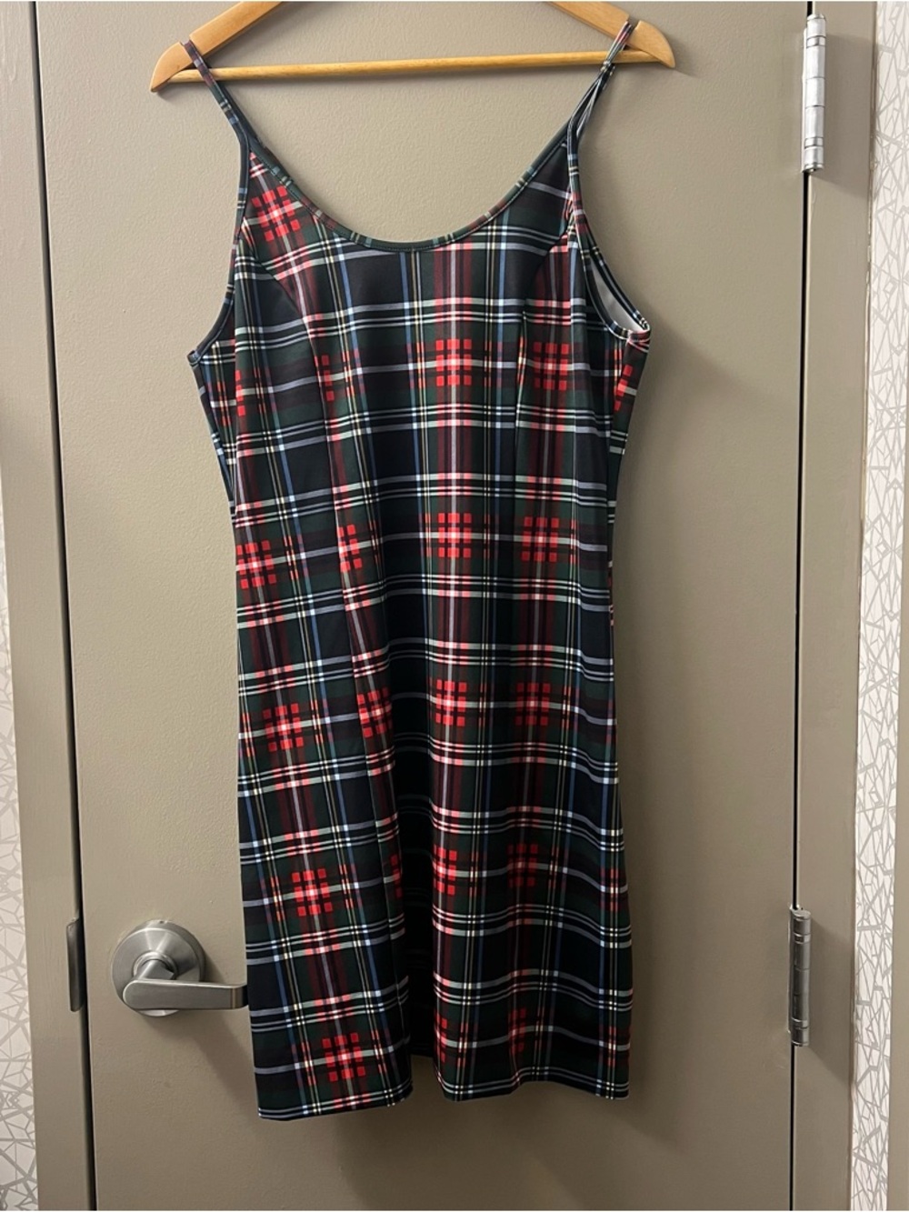 Gretchen Scott Designs Black/Green/Red Plaid Slip Mini Dress Size Small